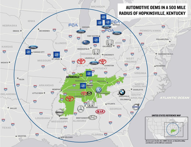 Automotive OEMS in a 500 mile radius of Hopkinsville, KY