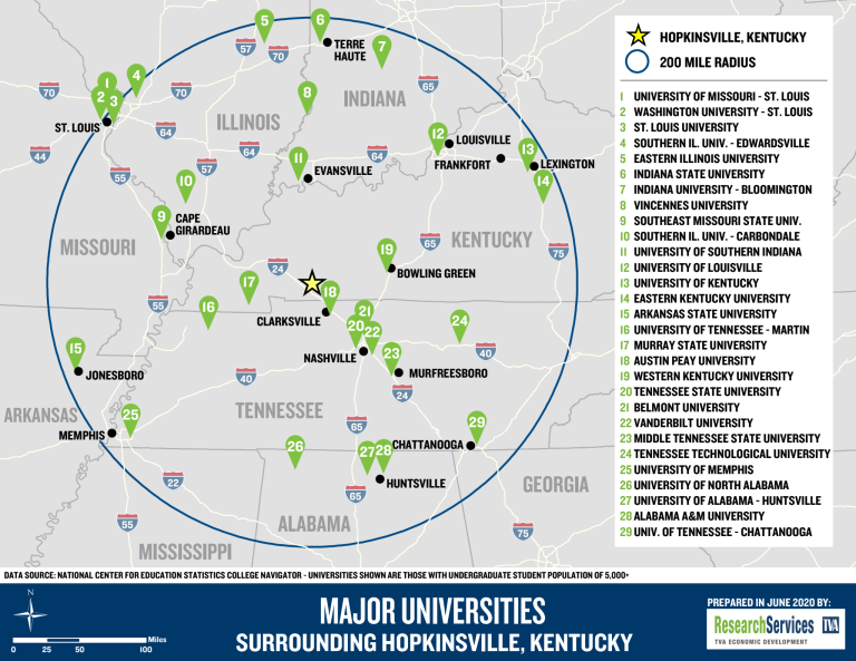 map with list of universities in the SWK area